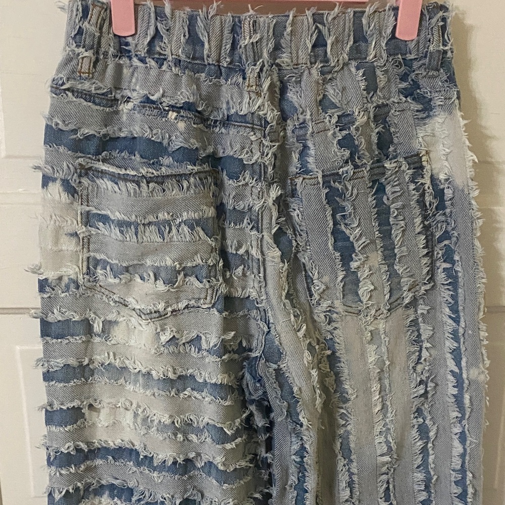 Oli & Hali Distressed Raw Edge Patchwork Denim Wide Leg Jeans - Picture 6 of 9